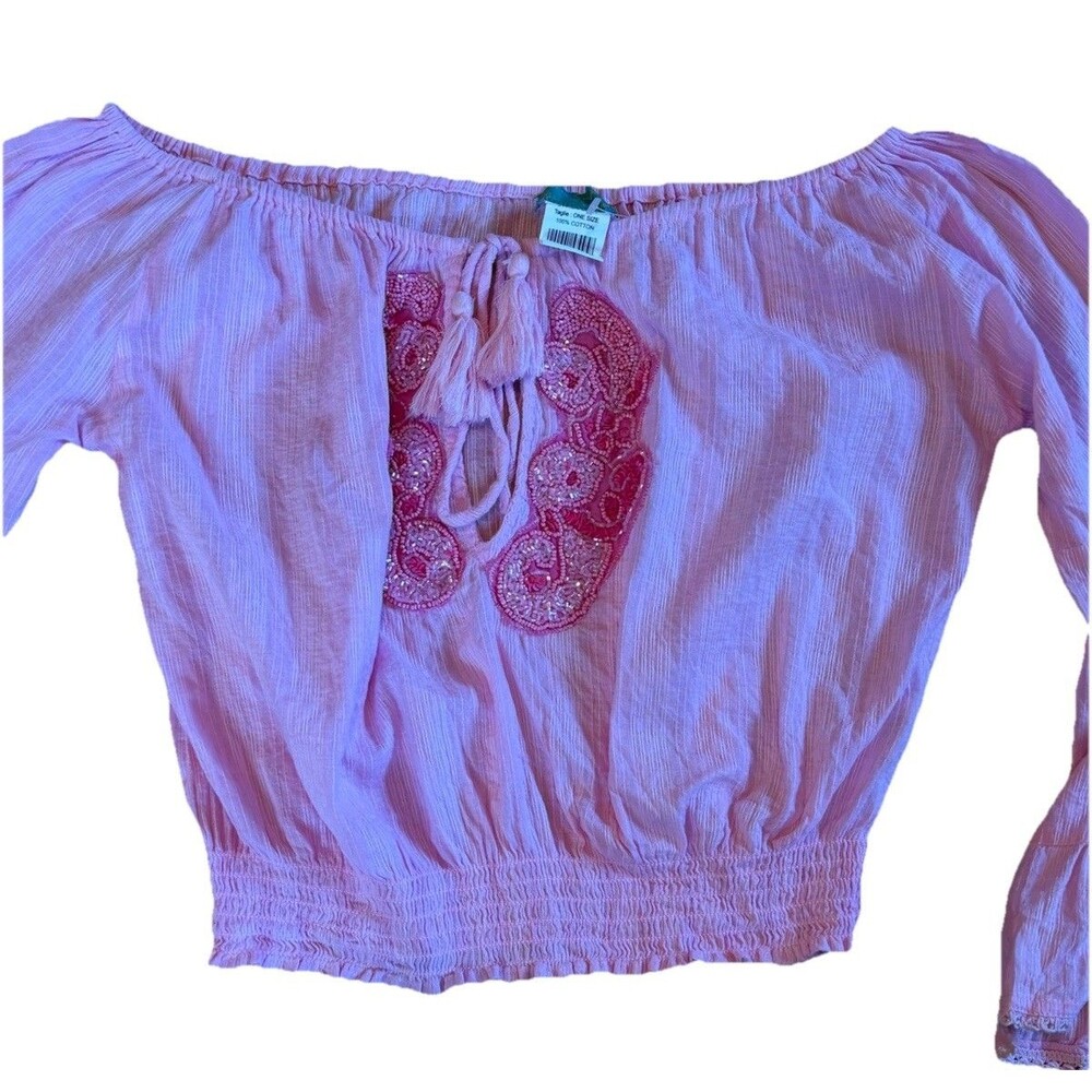 Antica Sartoria Giacomo Cinque Pink Boho Top One Size Embroidered Italy Beach